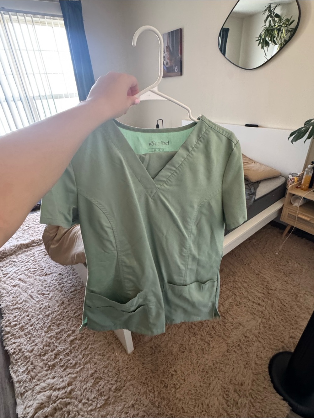 Light Green Medical Scrub Top & Bottoms - V-Neck Pocket Tee
